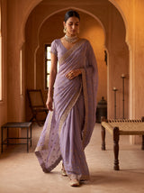 MIMOSA Lavender Banarasi Chiffon Saree — pose 6 styling detail