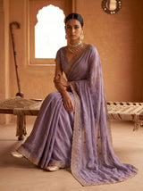 MIMOSA Lavender Banarasi Chiffon Saree — pose 8 styling detail