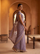 MIMOSA Lavender Banarasi Chiffon Saree — pose 9 styling detail