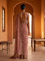 MIMOSA Peach Banarasi Chiffon Saree — AI Model Lifestyle