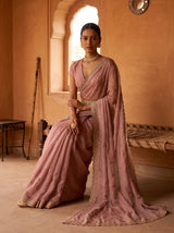 MIMOSA Peach Banarasi Chiffon Saree — pose 8 styling detail