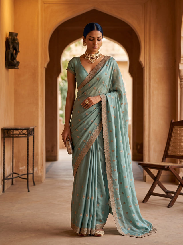 MIMOSA Rama Banarasi Chiffon Saree — Saree Shot