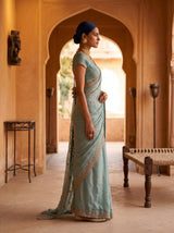 MIMOSA Rama Banarasi Chiffon Saree — pose 3 styling detail