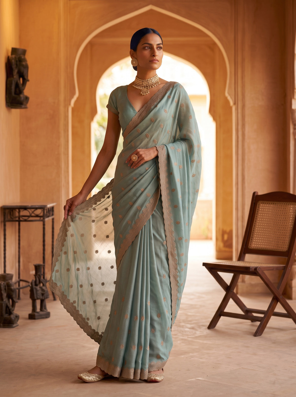 MIMOSA Rama Banarasi Chiffon Saree — pose 5 styling detail