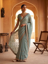 MIMOSA Rama Banarasi Chiffon Saree — pose 5 styling detail