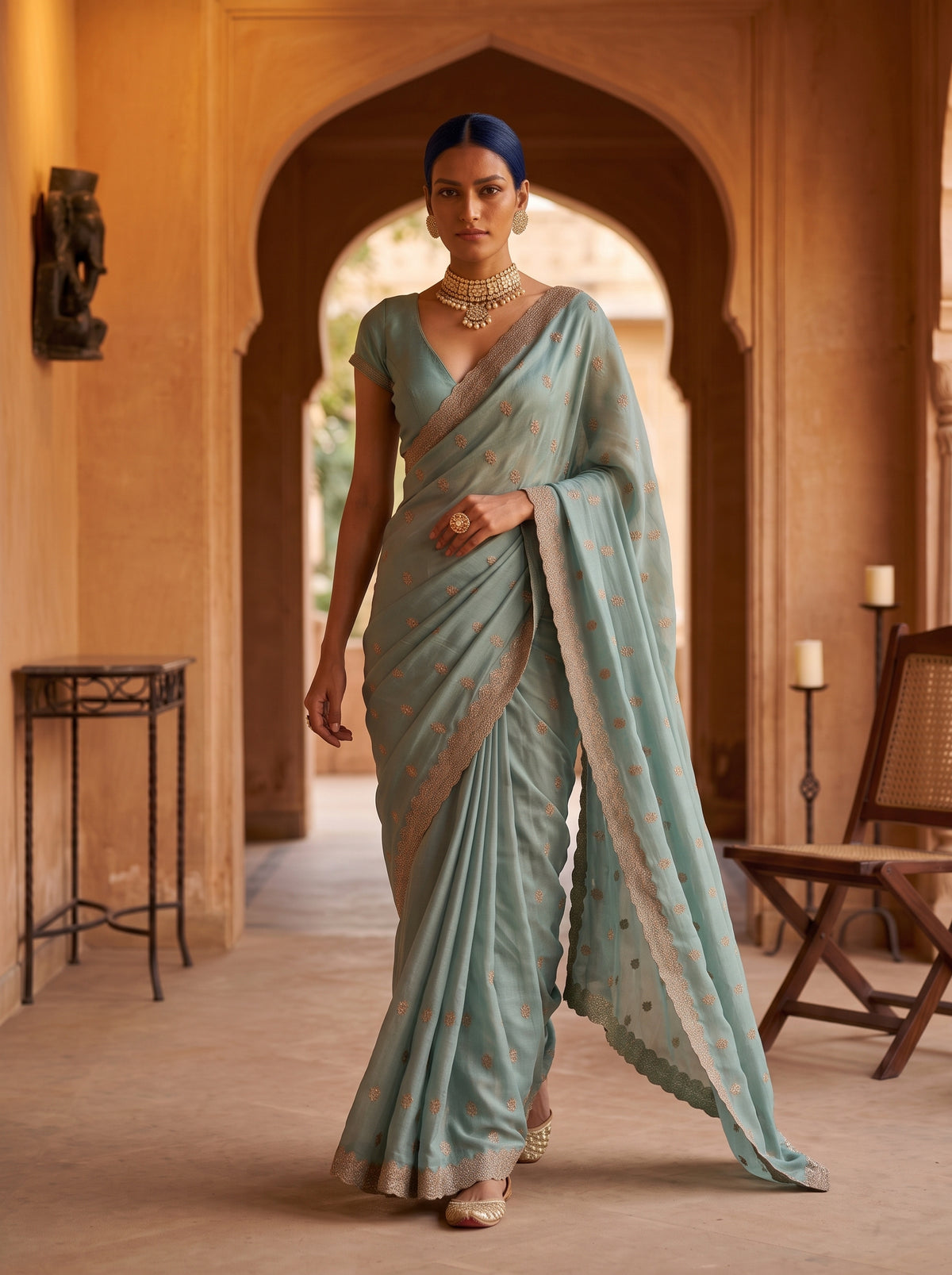 MIMOSA Rama Banarasi Chiffon Saree — pose 6 styling detail