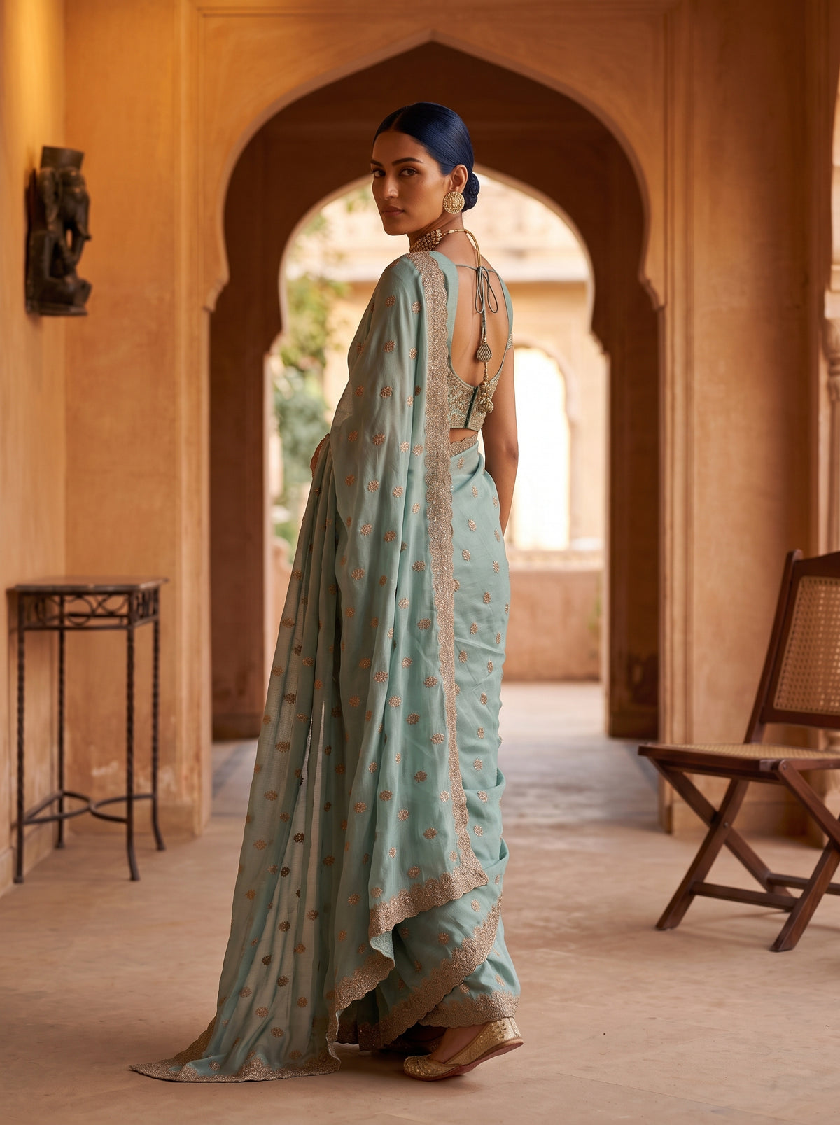 MIMOSA Rama Banarasi Chiffon Saree — pose 9 styling detail