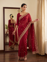 MIMOSA Maroon Banarasi Saree — pose 10 styling detail