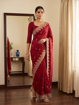 MIMOSA Maroon Banarasi Saree — pose 6 styling detail