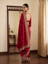 MIMOSA Maroon Banarasi Saree — pose 7 styling detail