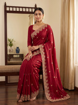 MIMOSA Maroon Banarasi Saree — pose 8 styling detail