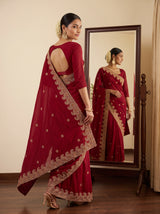 MIMOSA Maroon Banarasi Saree — pose 9 styling detail