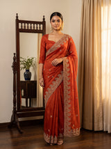 MIMOSA Orange Banarasi Saree — front view on mannequin