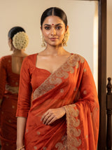 MIMOSA Orange Banarasi Saree — pose 10 styling detail