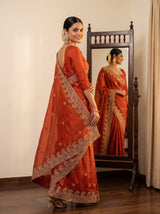 MIMOSA Orange Banarasi Saree — pose 9 styling detail