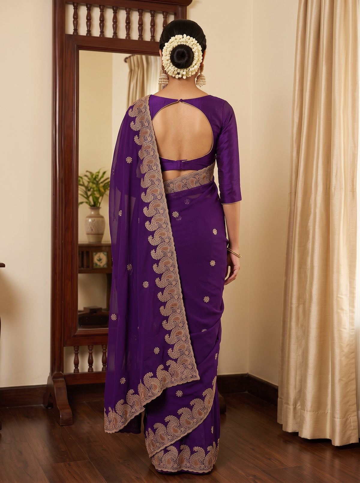 MIMOSA Purple Banarasi Saree — pose 2 styling detail
