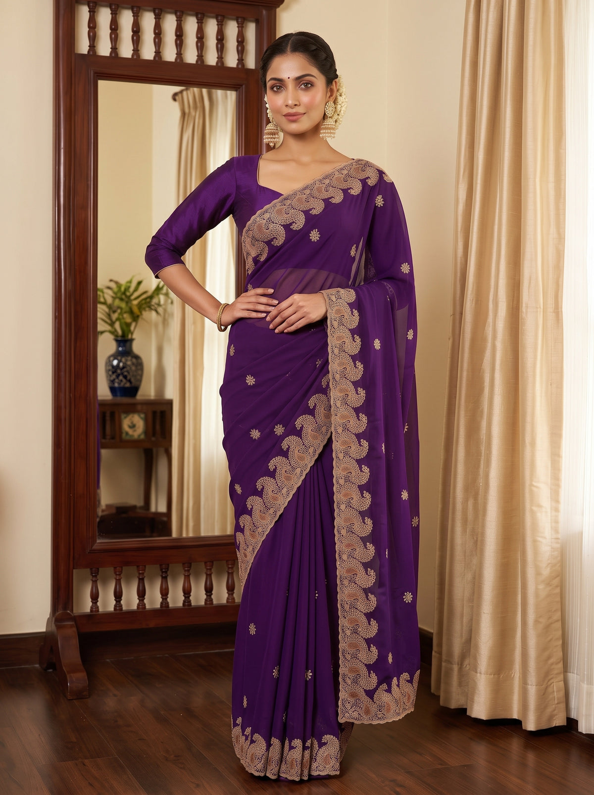 MIMOSA Purple Banarasi Saree — pose 4 styling detail