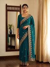 MIMOSA Sapphire Banarasi Saree — front view on mannequin