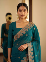 MIMOSA Sapphire Banarasi Saree — pose 10 styling detail