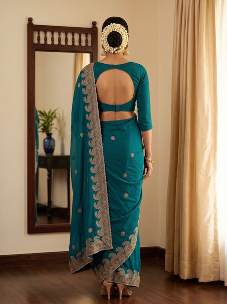 MIMOSA Sapphire Banarasi Saree — pose 2 styling detail