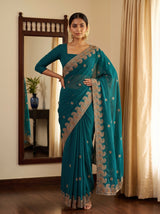 MIMOSA Sapphire Banarasi Saree — pose 4 styling detail