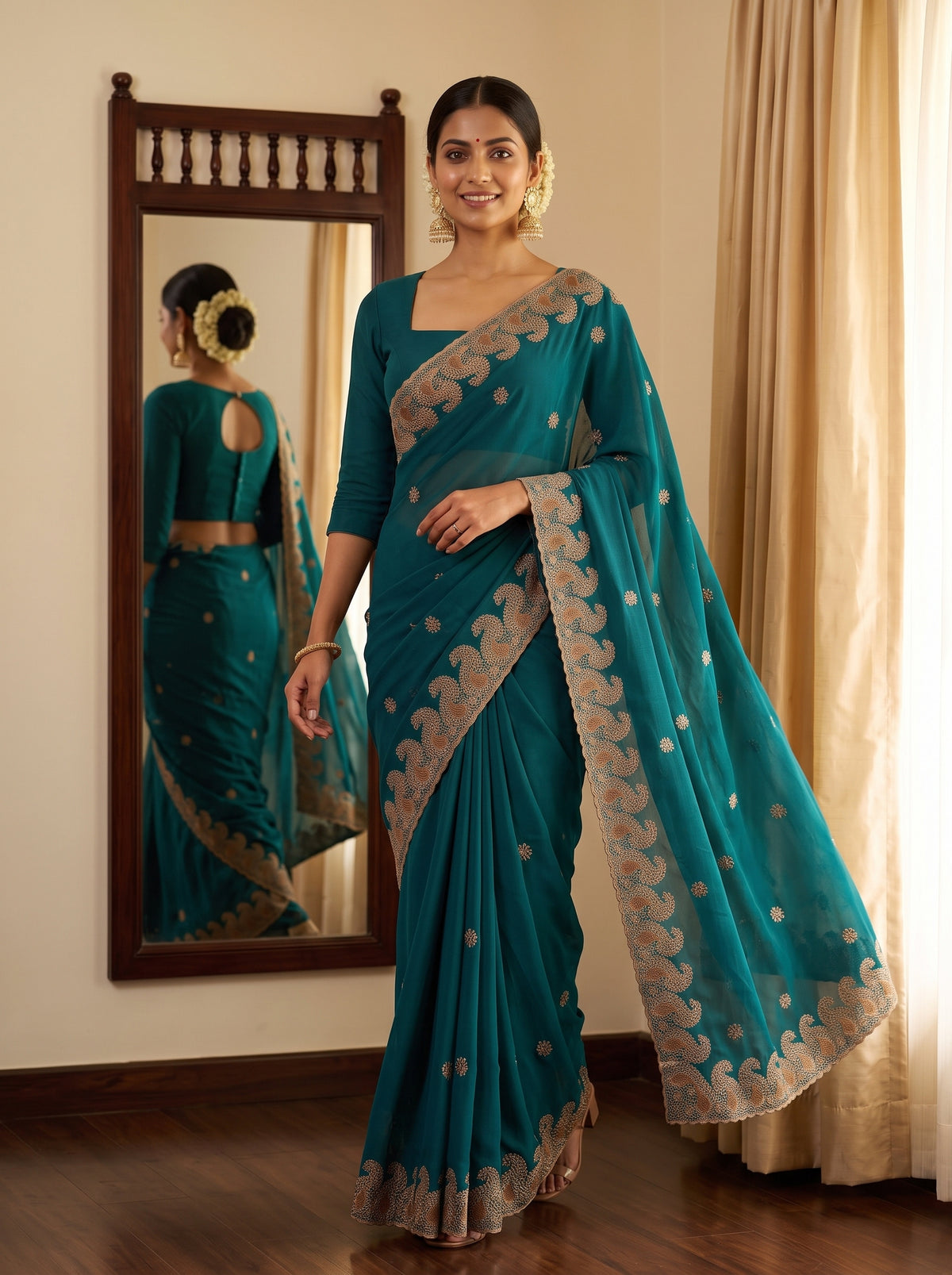 MIMOSA Sapphire Banarasi Saree — pose 6 styling detail