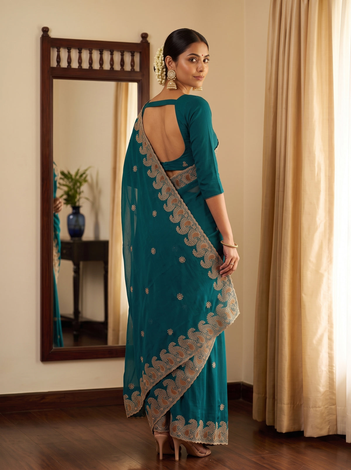 MIMOSA Sapphire Banarasi Saree — pose 7 styling detail