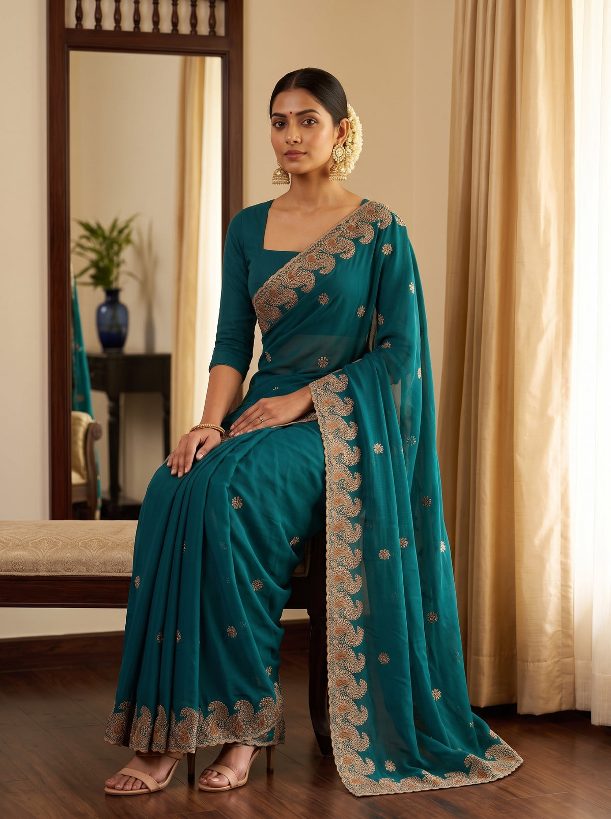 MIMOSA Sapphire Banarasi Saree — pose 8 styling detail