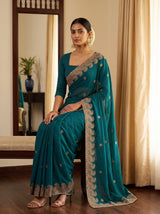 MIMOSA Sapphire Banarasi Saree — pose 8 styling detail