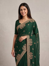 MIMOSA Bottle Green Banarasi Saree — pose 10 styling detail