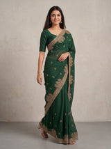 MIMOSA Bottle Green Banarasi Saree — pose 6 styling detail