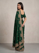 MIMOSA Bottle Green Banarasi Saree — pose 7 styling detail