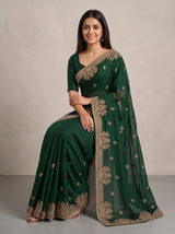 MIMOSA Bottle Green Banarasi Saree — pose 8 styling detail
