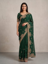 MIMOSA Bottle Green Banarasi Saree — pose 9 styling detail