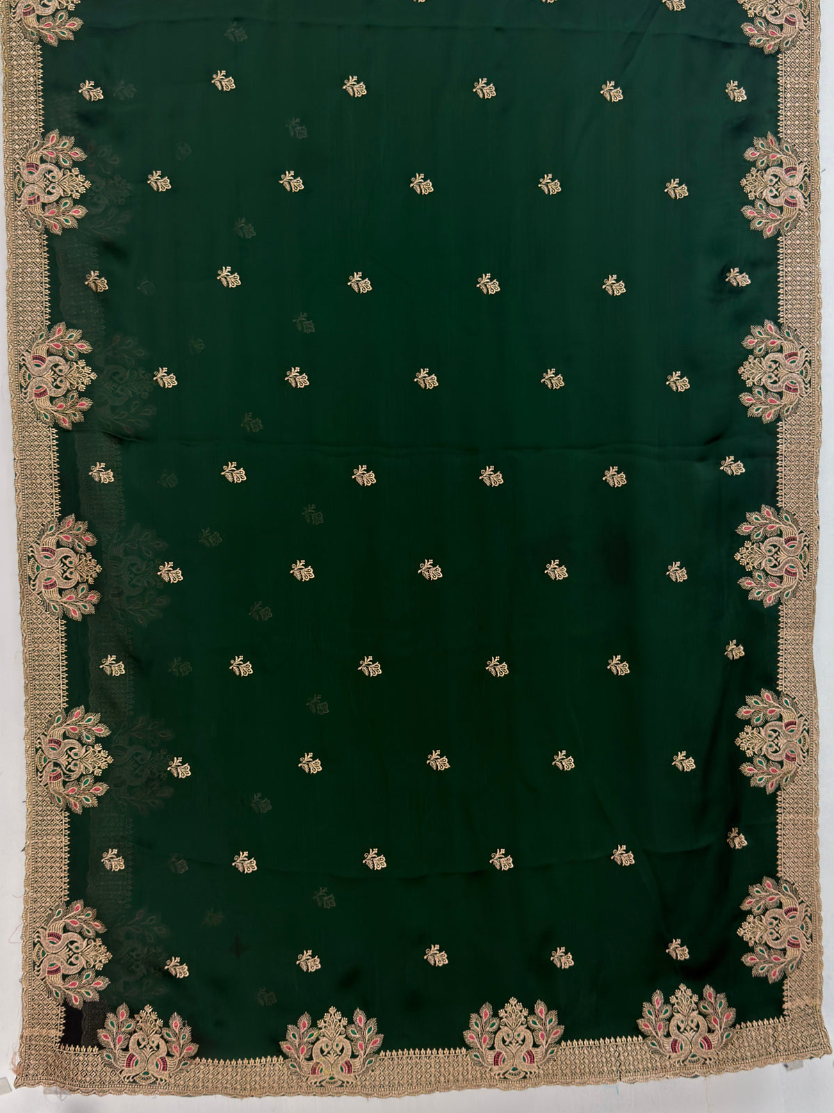 MIMOSA Bottle Green Banarasi Saree — pallu and zari work detail