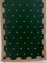 MIMOSA Bottle Green Banarasi Saree — pallu and zari work detail