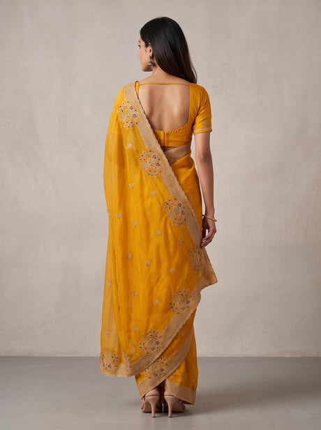 MIMOSA Gold Banarasi Saree — pose 2 styling detail