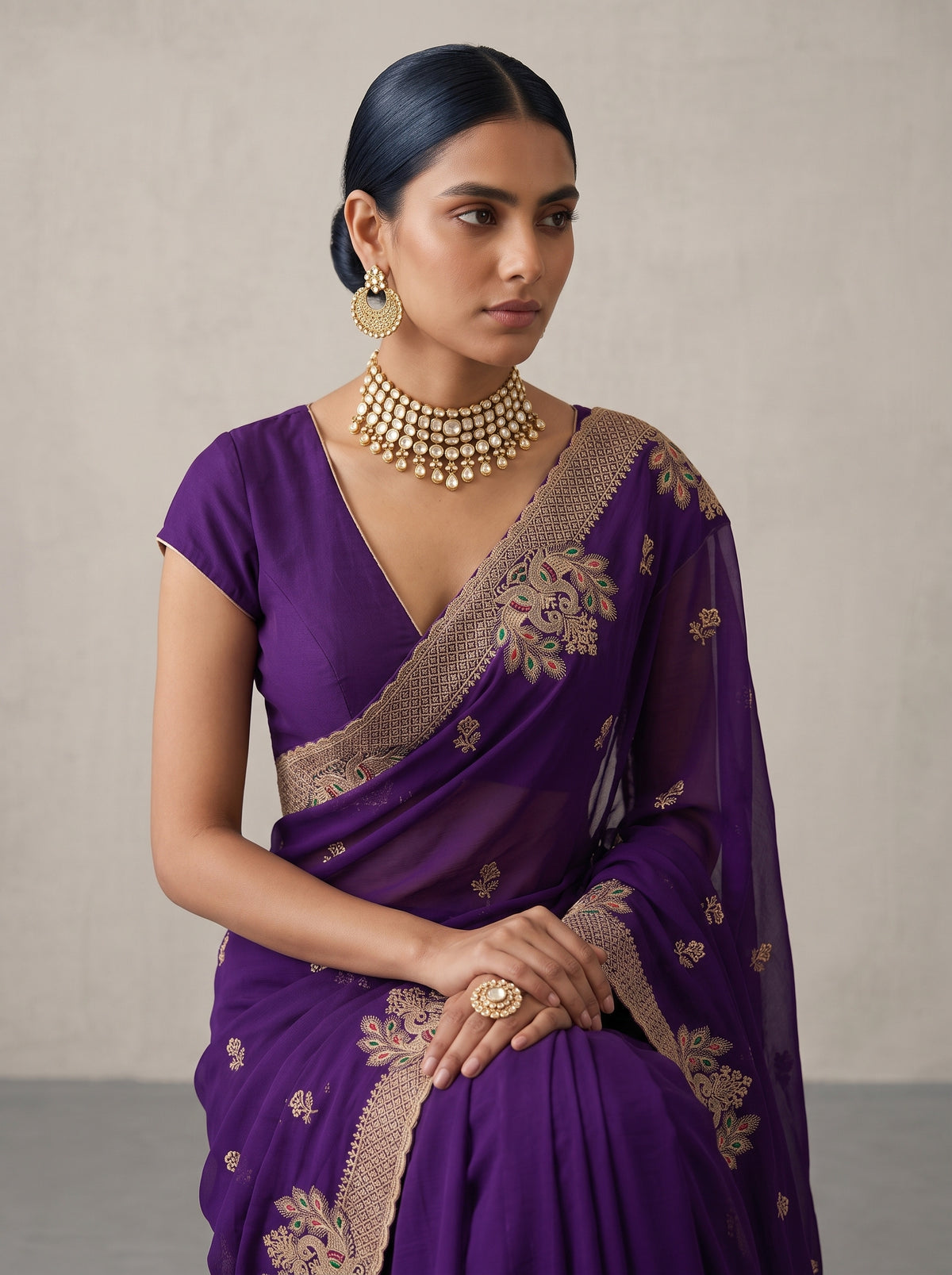 MIMOSA Purple Banarasi Saree — pose 10 styling detail