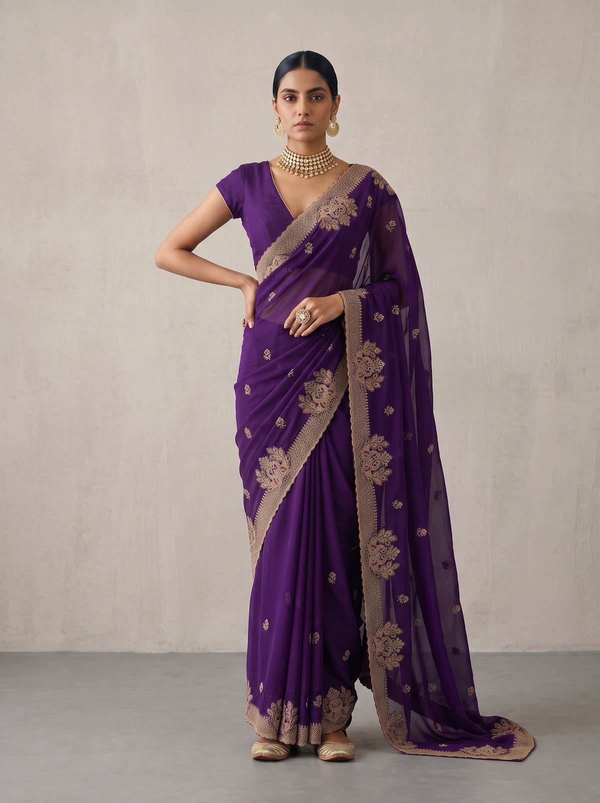 MIMOSA Purple Banarasi Saree — pose 4 styling detail