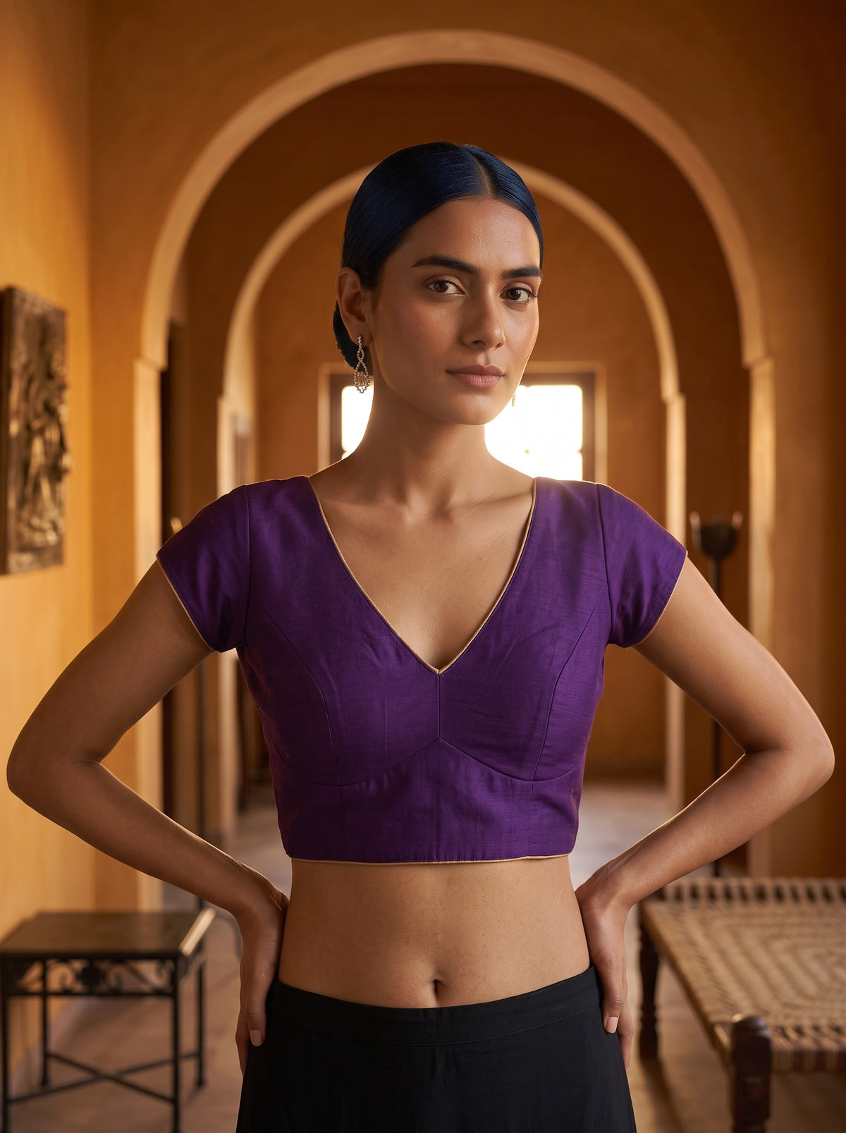 MIMOSA Purple Banarasi Saree — blouse close-up