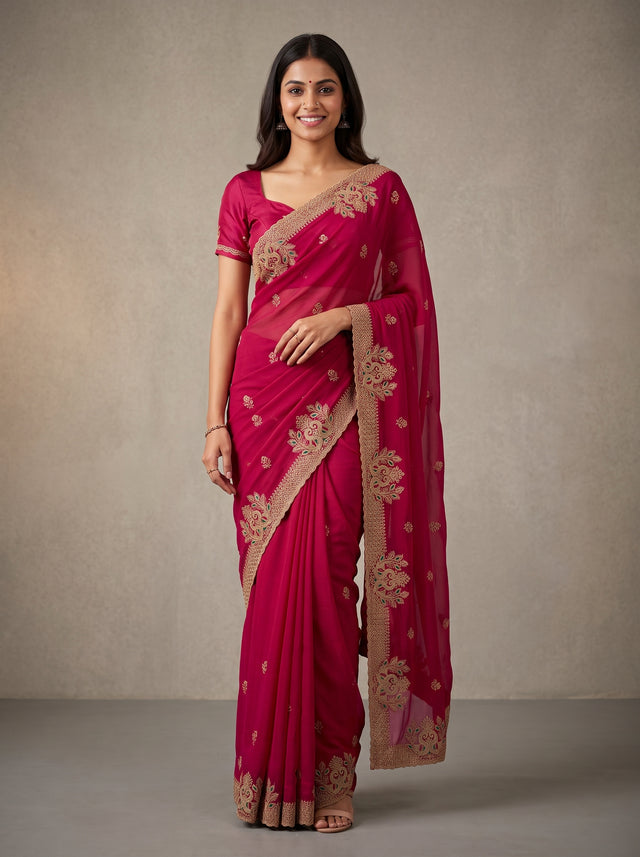 MIMOSA Rani Banarasi Saree — front view on mannequin