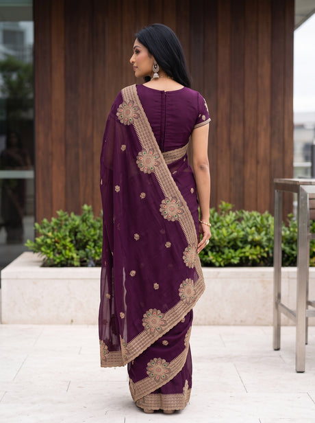 MIMOSA Magenta Banarasi Chiffon Saree — full saree shot
