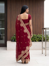 MIMOSA Maroon Banarasi Chiffon Saree — full saree shot