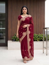 MIMOSA Maroon Banarasi Chiffon Saree — pose 6 styling detail