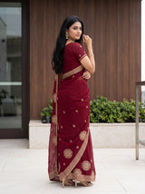 MIMOSA Maroon Banarasi Chiffon Saree — pose 7 styling detail