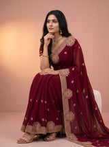 MIMOSA Maroon Banarasi Chiffon Saree — pose 8 styling detail
