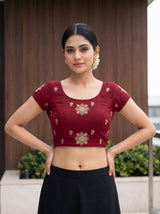 MIMOSA Maroon Banarasi Chiffon Saree — blouse close-up
