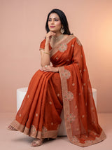 MIMOSA Orange Banarasi Chiffon Saree — pose 8 styling detail