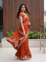 MIMOSA Orange Banarasi Chiffon Saree — pose 9 styling detail