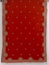 MIMOSA Orange Banarasi Chiffon Saree — pallu and zari work detail
